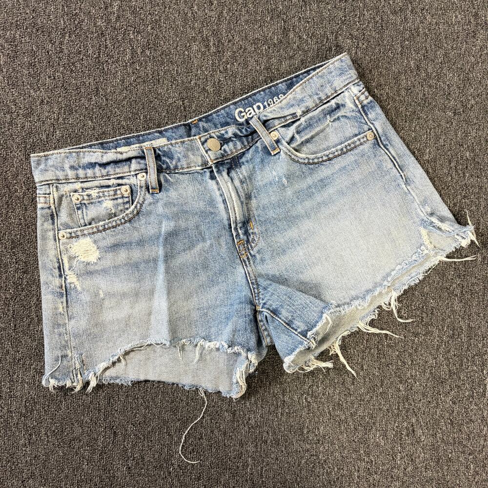 Vintage Y2k Gap Girlfriend Frayed Light Wash Denim Jean Shorts Women's 27 - Picture 2 of 5